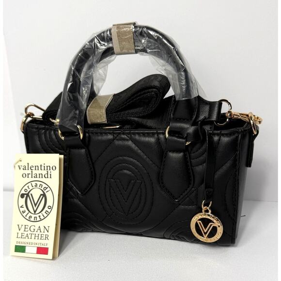 Valentino Orlandi Black Quilted Mini Satchel - Vegan Leather Italian Luxury NWT - Picture 1 of 5